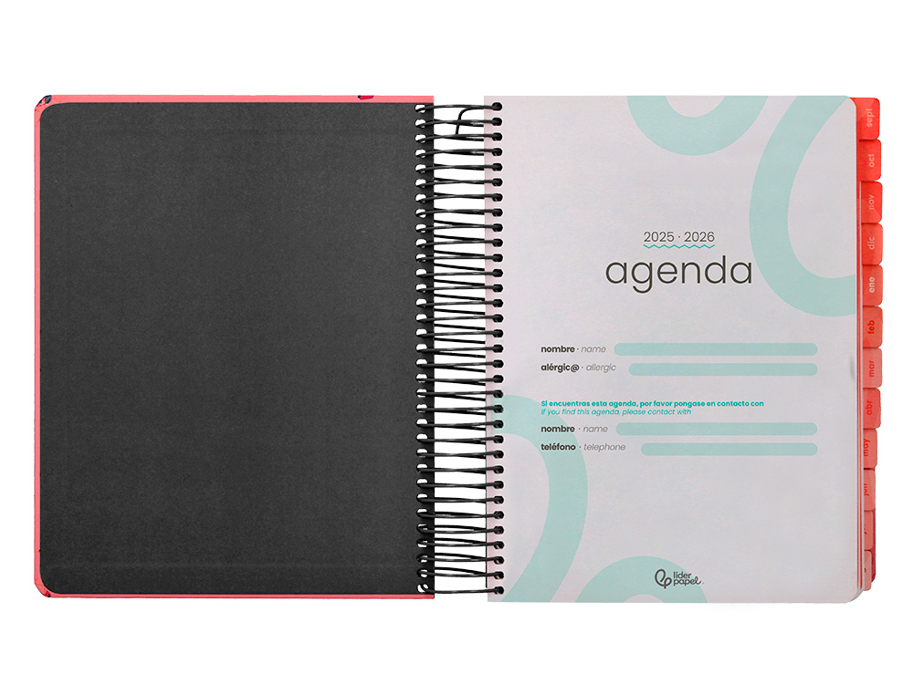 AGENDA ESCOLAR LIDERPAPEL 25-26 ESPIRAL PATTERNS ZIGZAG DIA PAGINA A5 BILINGÜE PAPEL FSC