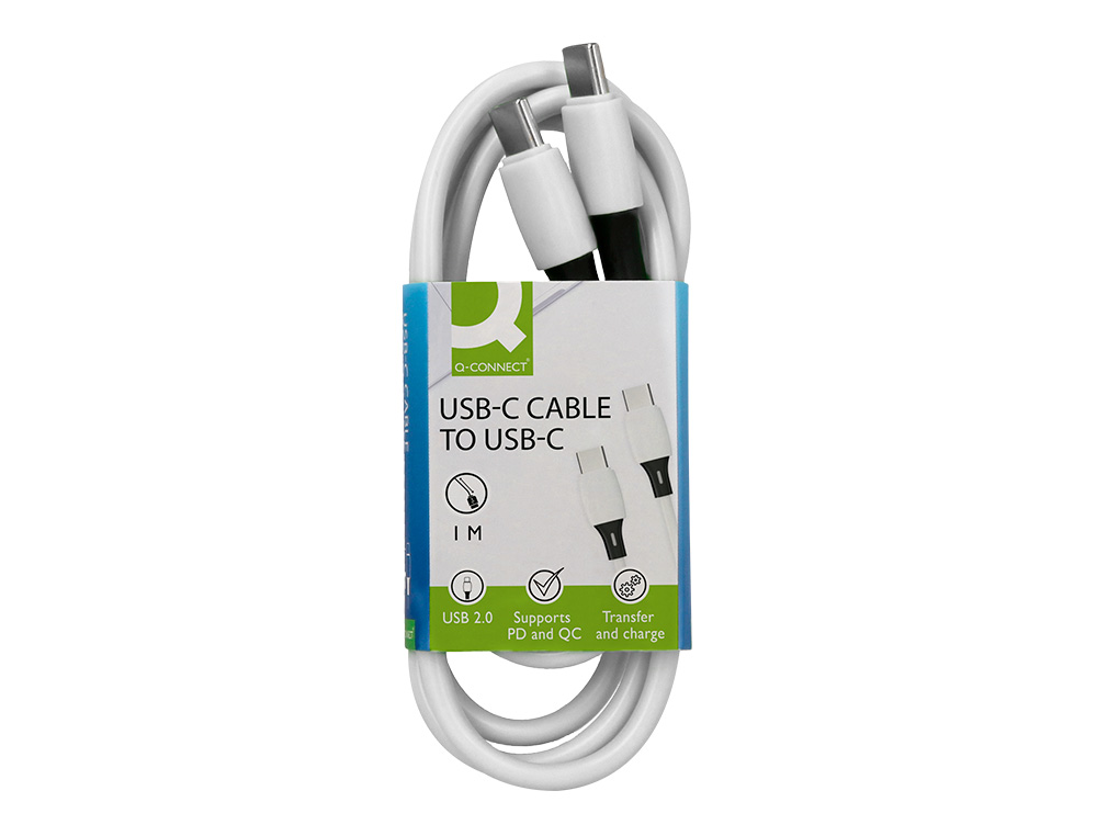 CABLE USB-C A USB-C Q-CONNECT PVC LONGITUD 1M BLANCO