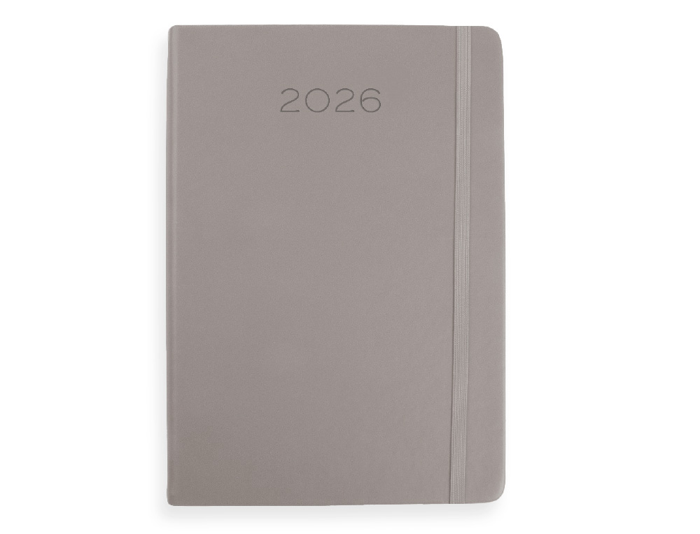 AGENDA ENCUADERNADA LIDERPAPEL MYKONOS 150X210 MM 2026 DIA PAGINA GRIS PAPEL 70 GR FSC