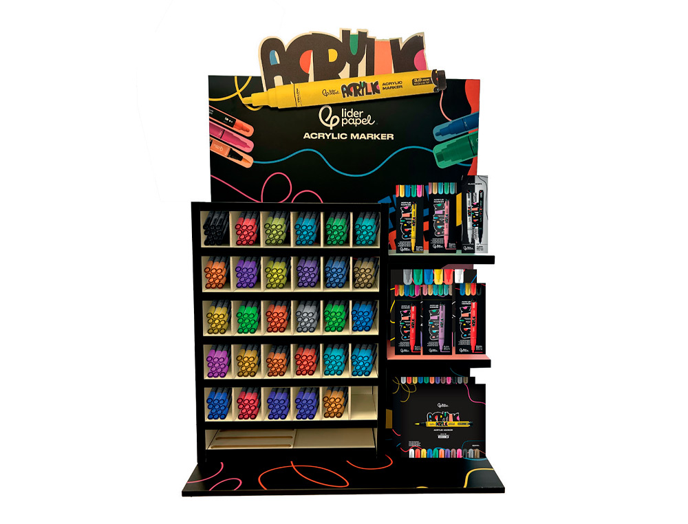 ROTULADOR LIDERPAPEL ACRYLIC EXPOSITOR MADERA SOBREMESA DE 333 UNIDADES COLORES SURTIDOS CON TESTER