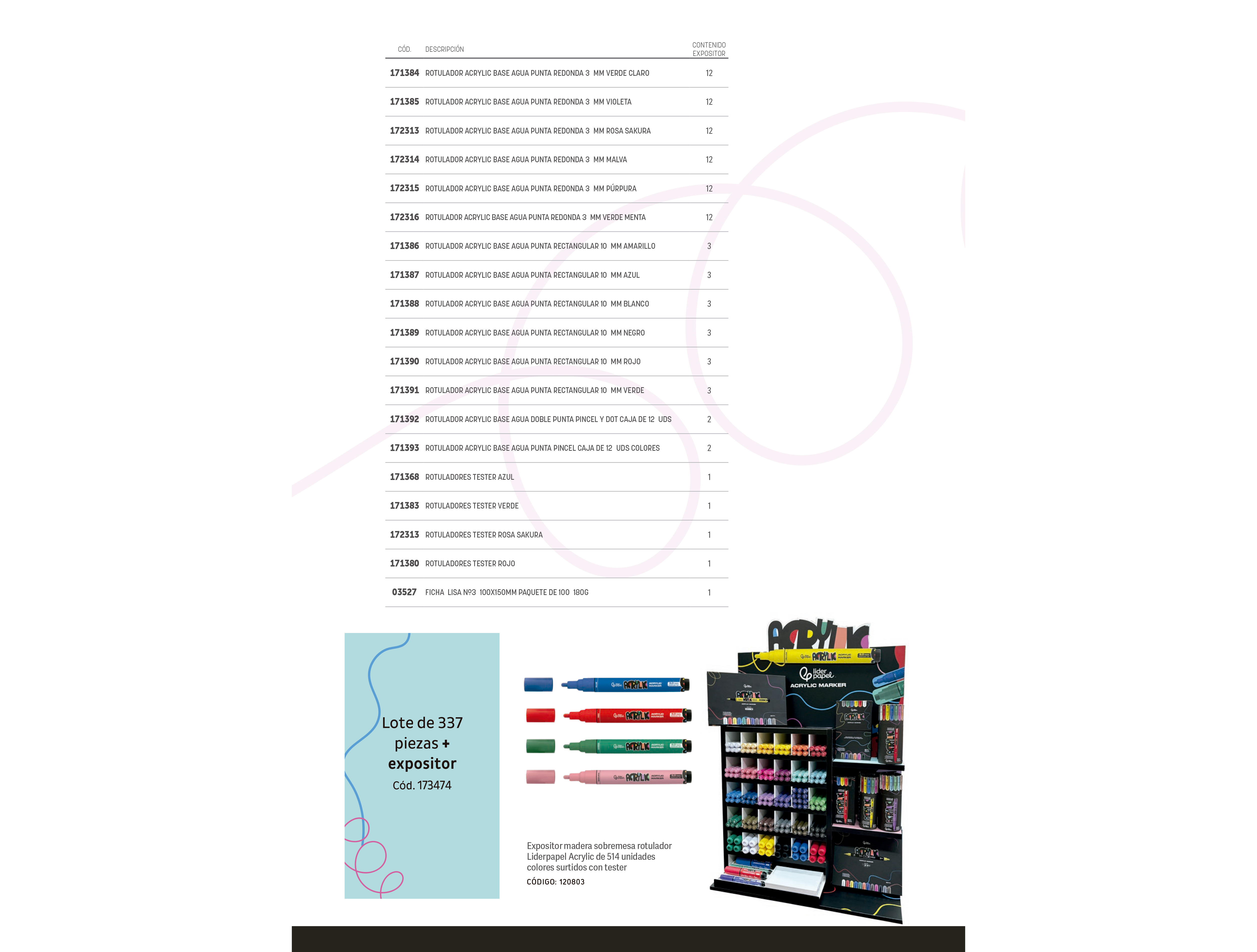 ROTULADOR LIDERPAPEL ACRYLIC EXPOSITOR MADERA SOBREMESA DE 333 UNIDADES COLORES SURTIDOS CON TESTER