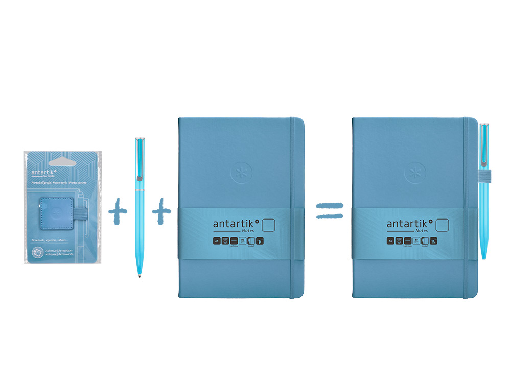 PORTABOLIGRAFO AUTOADHESIVO ANTARTIK PARA CUADERNO NOTE CON ELASTICO HASTA 15 MM GROSOR 1 MM AZUL CLARO 40X40