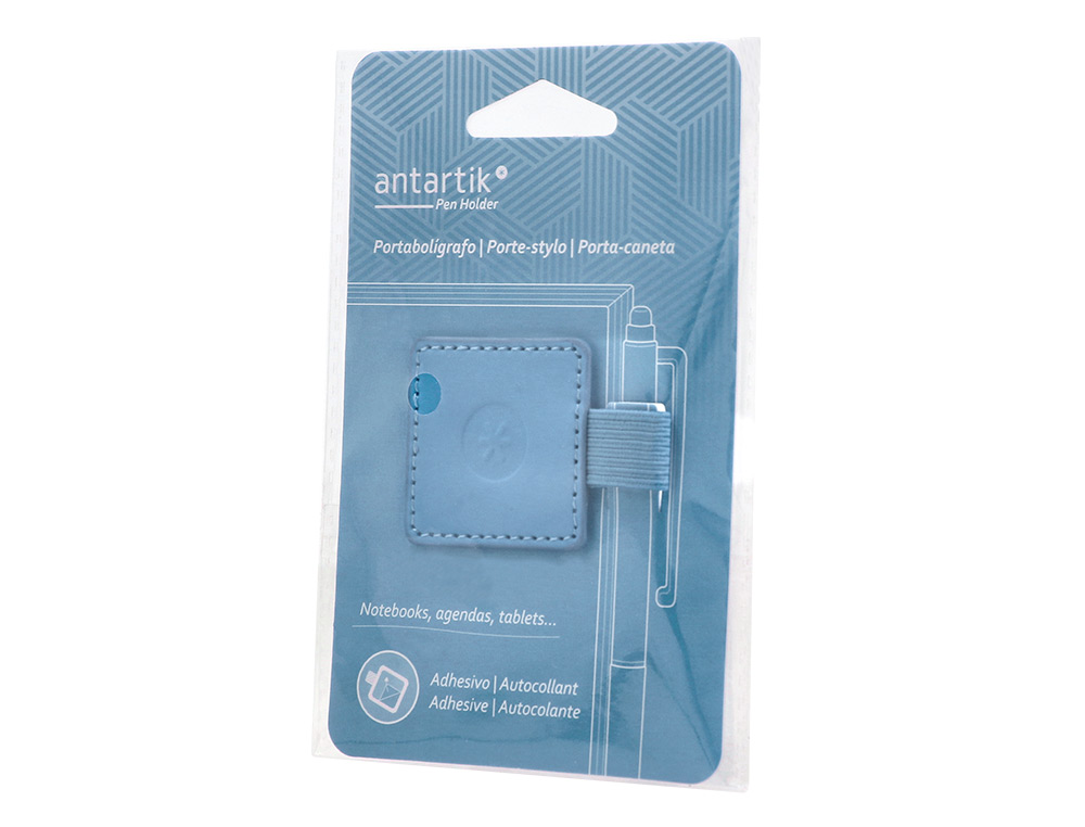 PORTABOLIGRAFO AUTOADHESIVO ANTARTIK PARA CUADERNO NOTE CON ELASTICO HASTA 15 MM GROSOR 1 MM AZUL CLARO 40X40