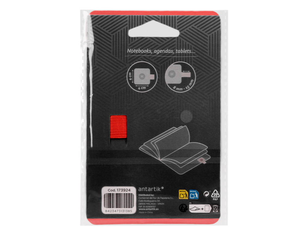 PORTABOLIGRAFO AUTOADHESIVO ANTARTIK PARA CUADERNO NOTE CON ELASTICO HASTA 15 MM GROSOR 1MM NEGRO Y ROJO