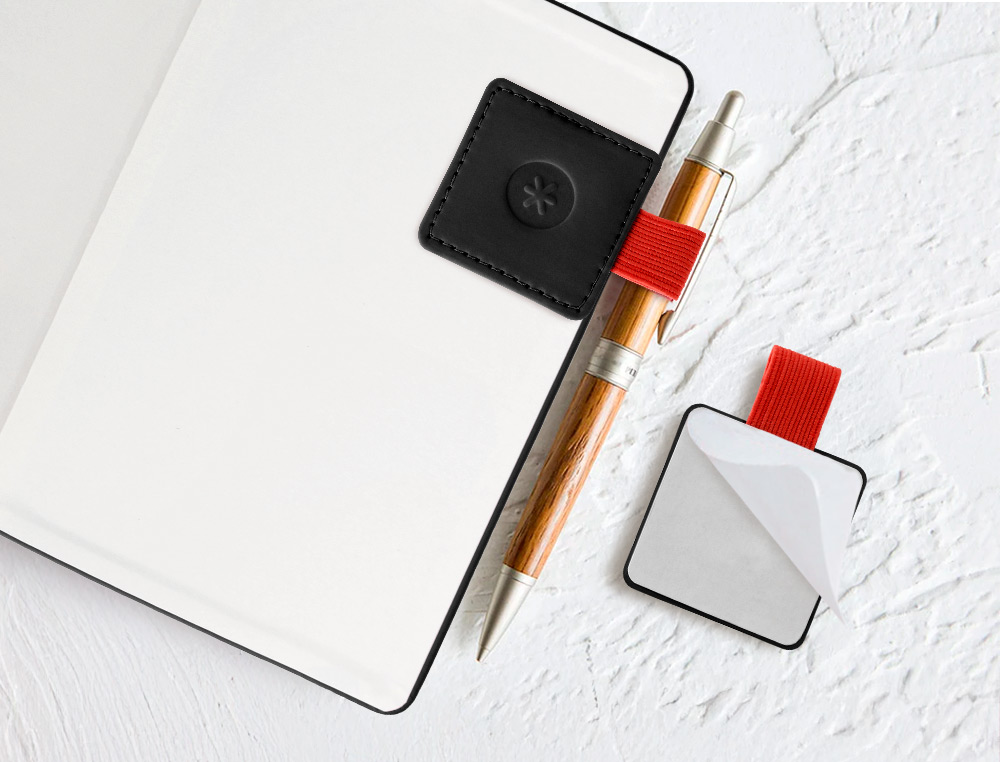 PORTABOLIGRAFO AUTOADHESIVO ANTARTIK PARA CUADERNO NOTE CON ELASTICO HASTA 15 MM GROSOR 1MM NEGRO Y ROJO