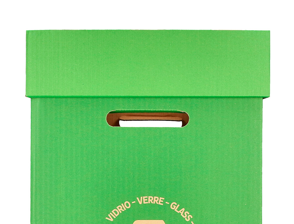 CONTENEDOR PAPELERA RECICLAJE LIDERPAPEL CARTON RECICLADO PARA VIDRIO 450X350X350 MM 70 LITROS VERDE