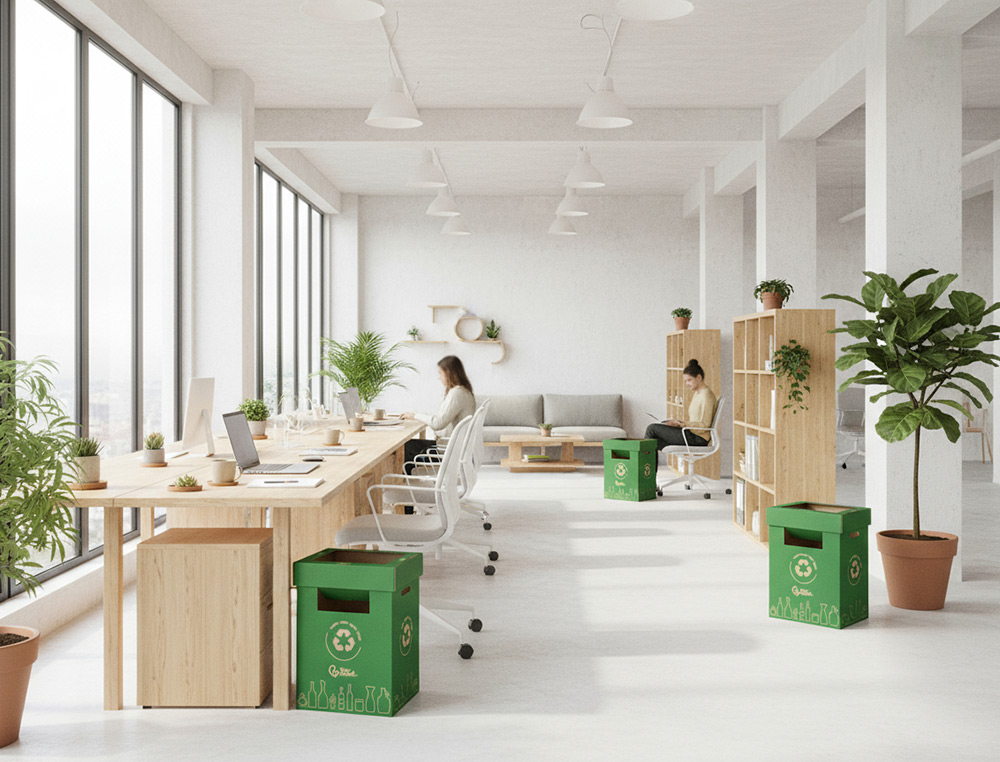 CONTENEDOR PAPELERA RECICLAJE LIDERPAPEL CARTON RECICLADO PARA VIDRIO 450X350X350 MM 70 LITROS VERDE
