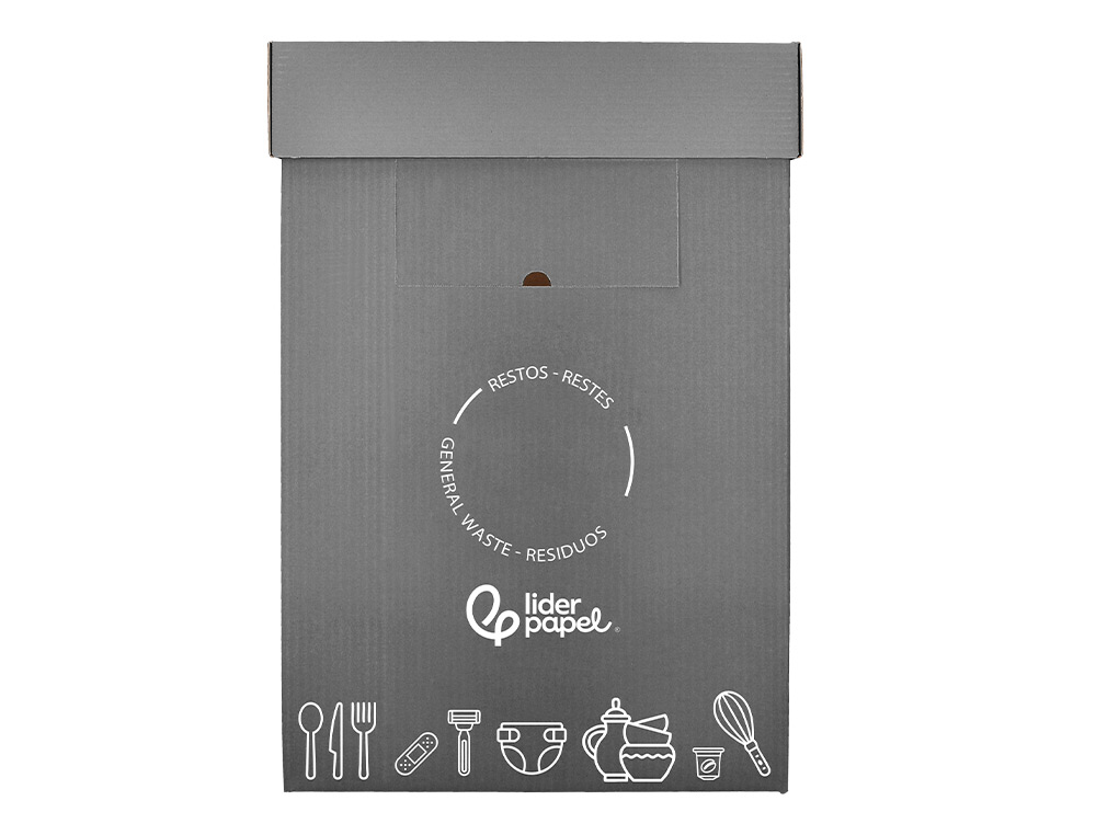 CONTENEDOR PAPELERA RECICLAJE LIDERPAPEL CARTON RECICLADO PARA RESTOS NO RECICLABLES 70 LITROS 450X350X650 MM GRIS