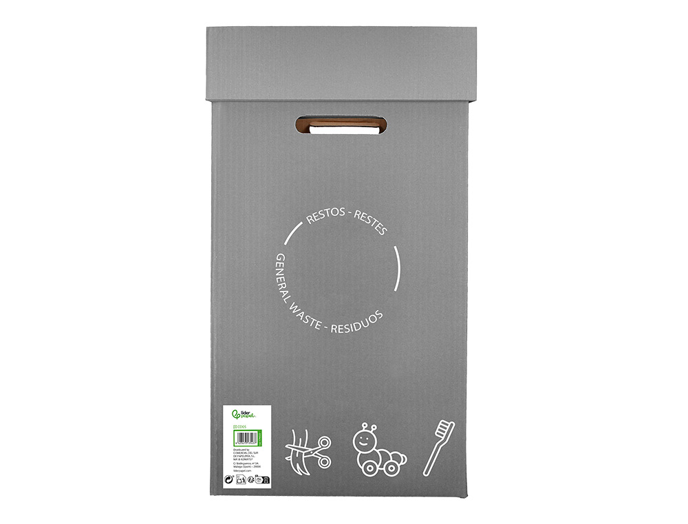 CONTENEDOR PAPELERA RECICLAJE LIDERPAPEL CARTON RECICLADO PARA RESTOS NO RECICLABLES 70 LITROS 450X350X650 MM GRIS