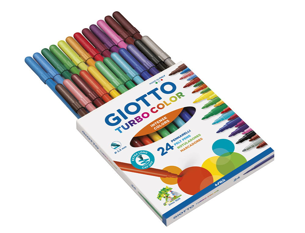 ROTULADOR GIOTTO TURBO COLOR CAJA DE 24 COLORES LAVABLES CON PUNTA BLOQUEADA