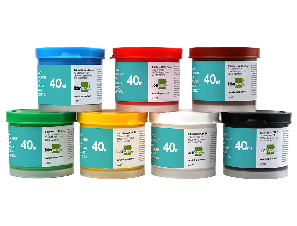TEMPERA LIDERPAPEL ESCOLAR 40 ML CAJA 7 COLORES SURTIDOS + PINCEL