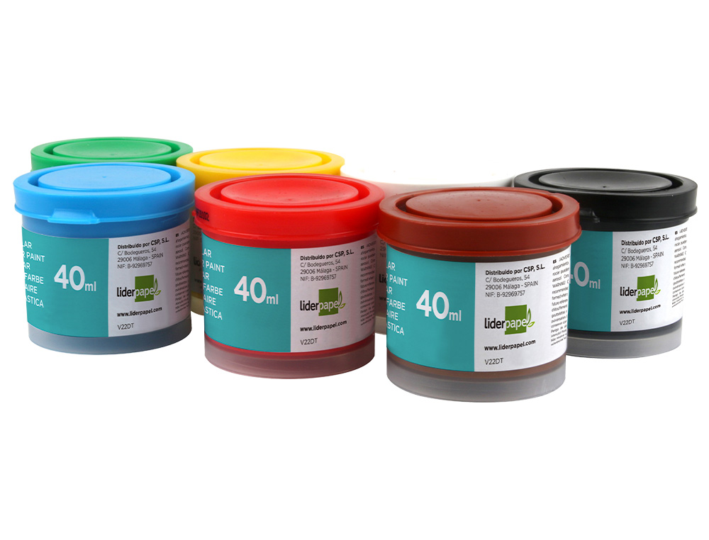 TEMPERA LIDERPAPEL ESCOLAR 40 ML CAJA 7 COLORES SURTIDOS + PINCEL