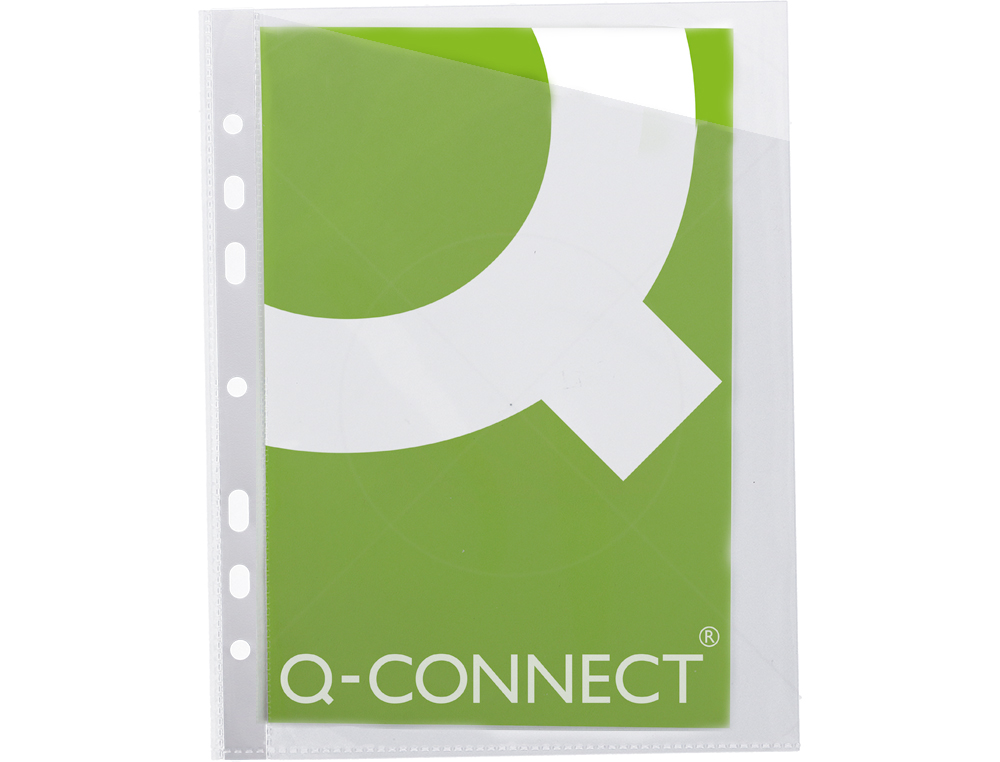 FUNDA Q-CONNECT CORTE OBLICUO 290X195 MM CRISTAL 4 TALADROS PVC 90 MC CAJA DE 100 UNIDADES