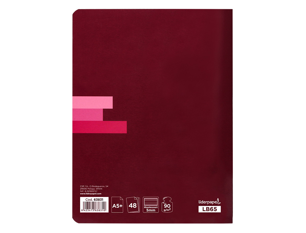 LIBRETA LIDERPAPEL SCRIPTUS A5+ PLUS 48 HOJAS 90GR RAYADO MONTESSORI 5MM CON MARGEN COLORES SURTIDOS