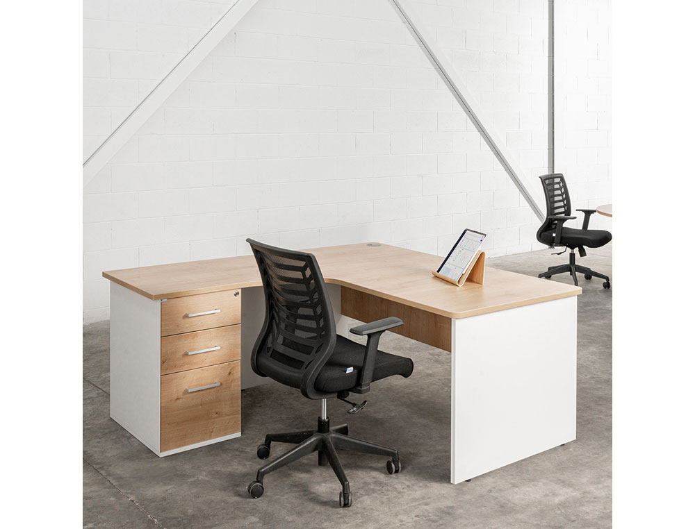 MESA ROCADA SERIE WORK 160X110X76 CM IZQUIERDA ACABADO AN02 GRIS/GRIS