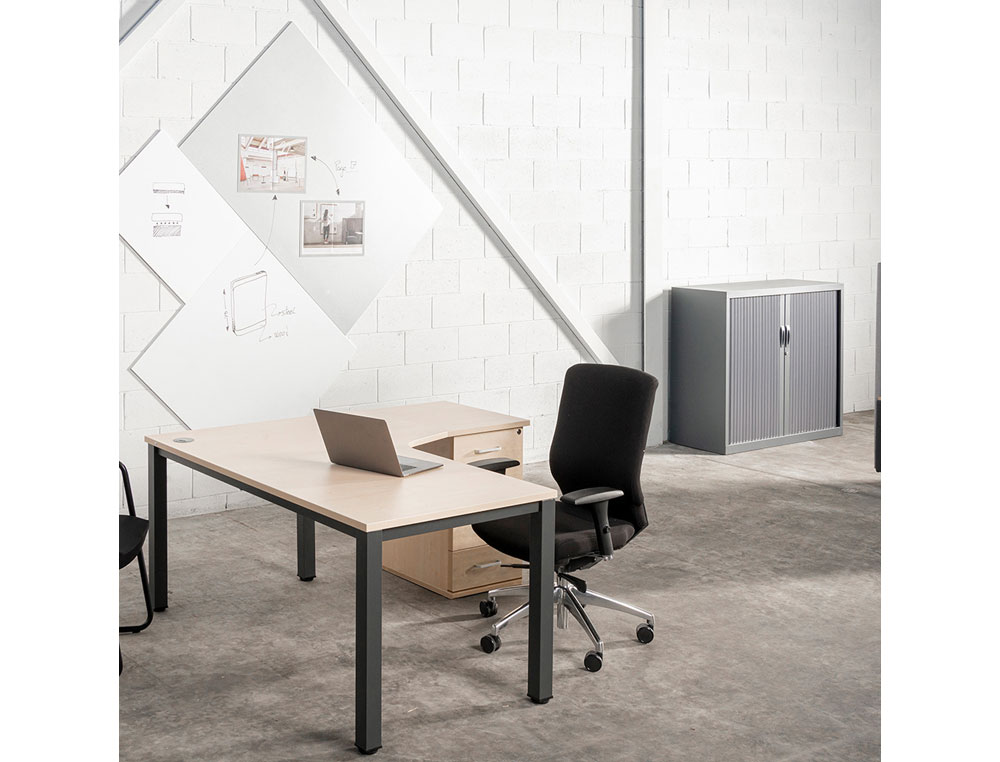 MESA ROCADA SERIE EXECUTIVE 160X110 CM IZQUIERDA ACABADO GRIS/GRIS