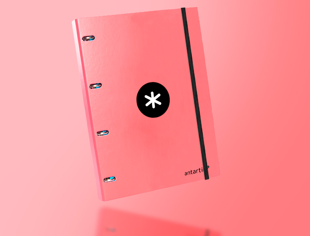 CARPETA CON RECAMBIO ANTARTIK A4 CUADRO 5MM FORRADA 4 ANILLAS 25MM REDONDAS COLOR CORAL