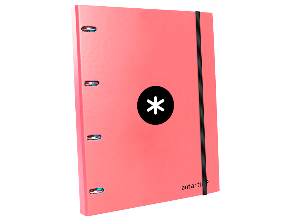CARPETA CON RECAMBIO ANTARTIK A4 CUADRO 5MM FORRADA 4 ANILLAS 25MM REDONDAS COLOR CORAL