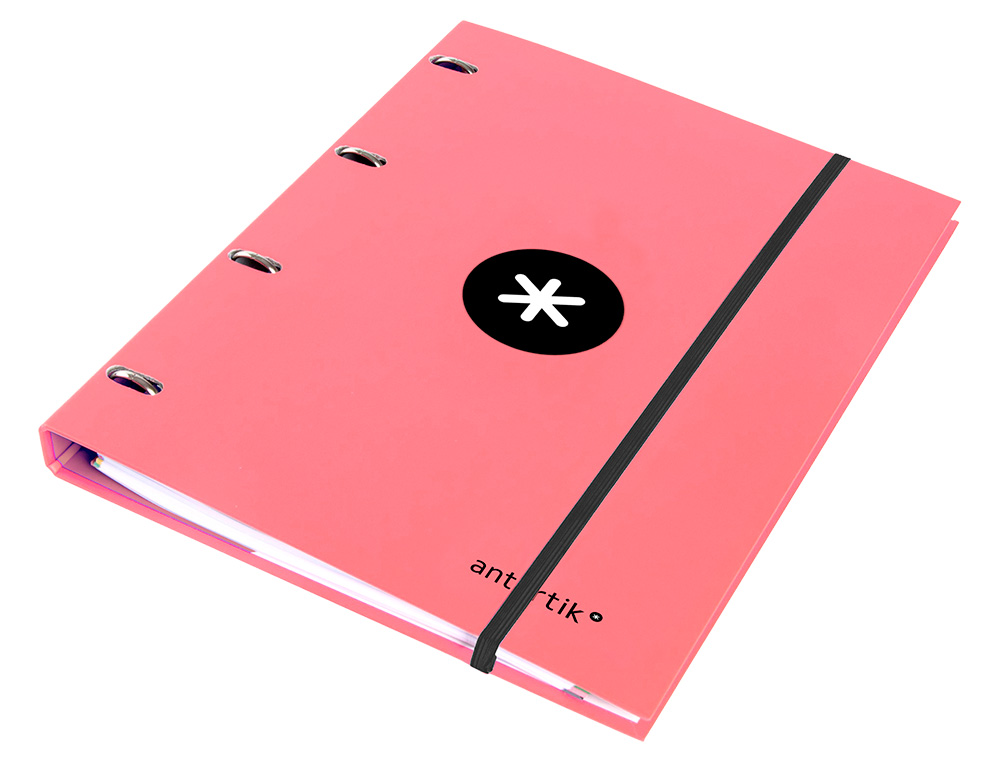 CARPETA CON RECAMBIO ANTARTIK A4 CUADRO 5MM FORRADA 4 ANILLAS 25MM REDONDAS COLOR CORAL