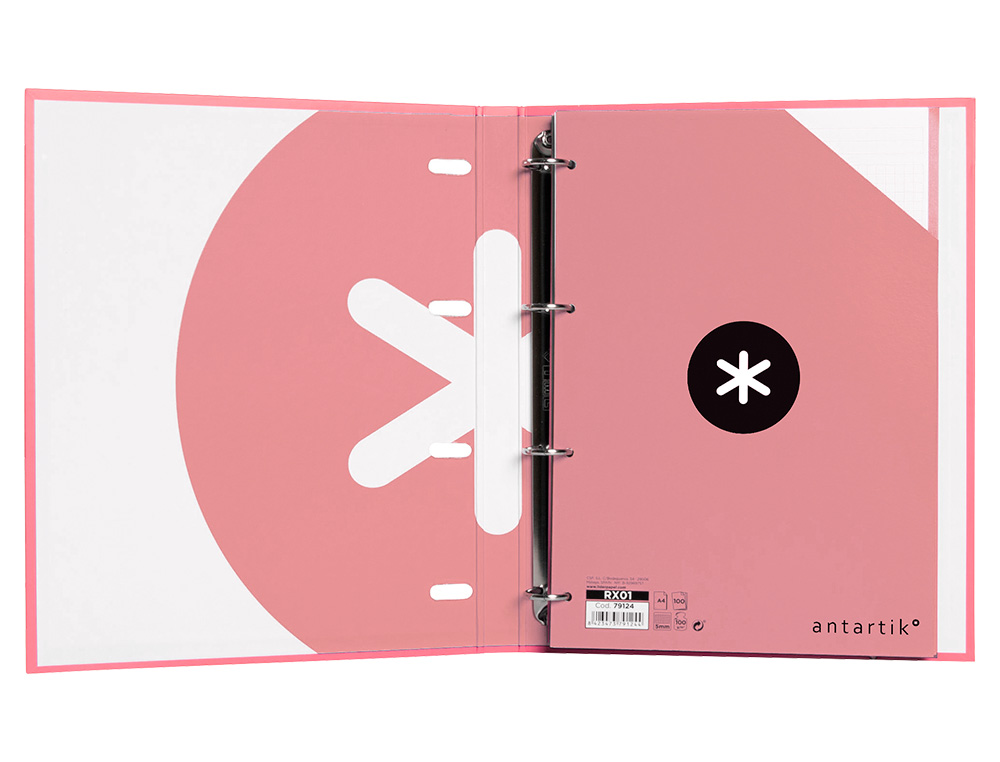 CARPETA CON RECAMBIO ANTARTIK A4 CUADRO 5MM FORRADA 4 ANILLAS 25MM REDONDAS COLOR CORAL