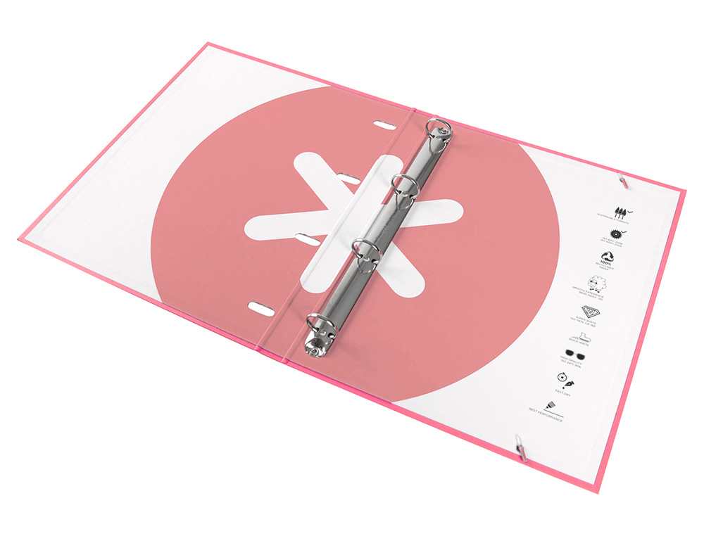 CARPETA CON RECAMBIO ANTARTIK A4 CUADRO 5MM FORRADA 4 ANILLAS 25MM REDONDAS COLOR CORAL