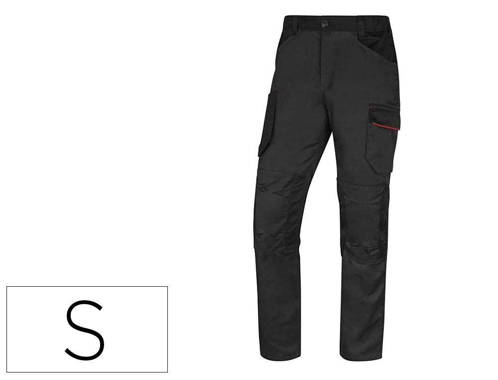PANTALON DE TRABAJO DELTAPLUS CON CINTURA ELASTICA 7 BOLSILLOS COLOR GRIS-ROJO TALLA S
