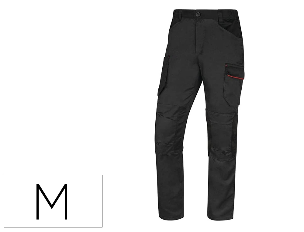 PANTALON DE TRABAJO DELTAPLUS CON CINTURA ELASTICA 7 BOLSILLOS COLOR GRIS-ROJO TALLA M
