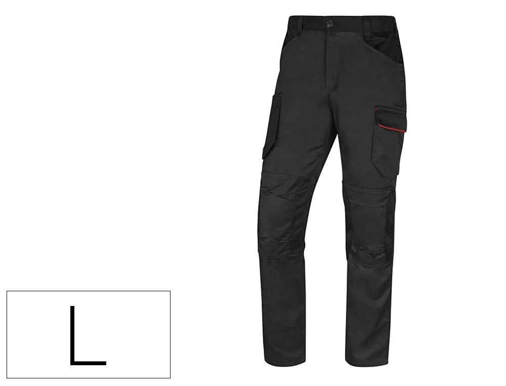 PANTALON DE TRABAJO DELTAPLUS CON CINTURA ELASTICA 7 BOLSILLOS COLOR GRIS-ROJO TALLA L