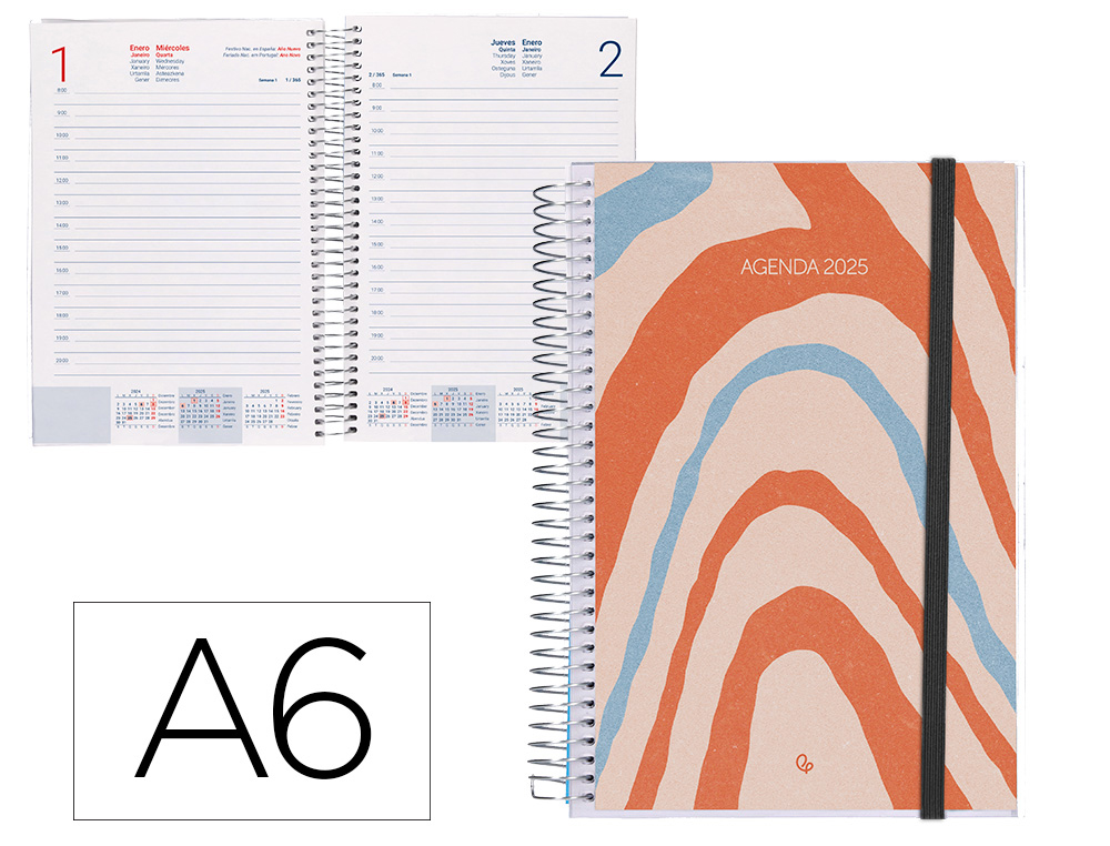 AGENDA ESPIRAL LIDERPAPEL TINOS A6 2025 PERSONALIZABLE DIA PAGINA PAPEL 70 GR