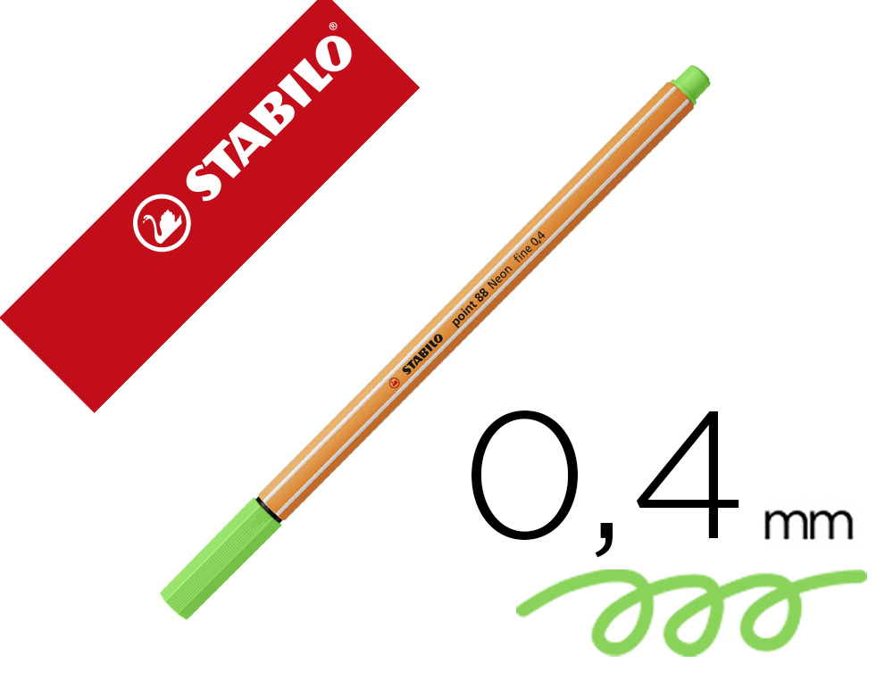 ROTULADOR STABILO PUNTA DE FIB RA POINT 88 VERDE NEON PUNTA FINA 0,4MM