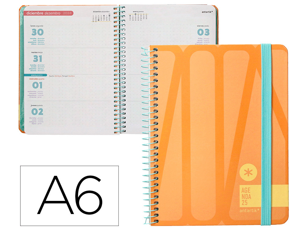 AGENDA ESPIRAL ANTARTIK BOLD A6 2025 SEMANA VISTA COLOR MELOCOTON PAPEL 80 GR