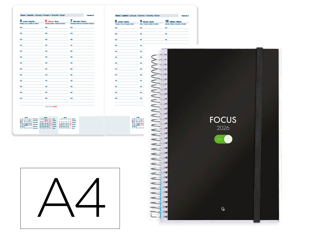 AGENDA ESPIRAL LIDERPAPEL TINOS A4 2026 SEMANA VISTA PERSONALIZABLE PAPEL 70 GR FSC