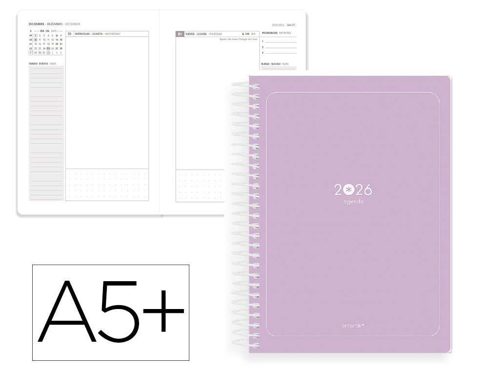 AGENDA ESPIRAL ANTARTIK A5+ 2026 DIA PAGINA BASIC PAPEL 80 GR