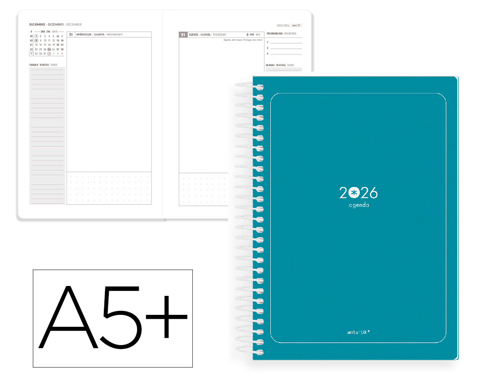 AGENDA ESPIRAL ANTARTIK A5+ 2026 DIA PAGINA BASIC PAPEL 80 GR