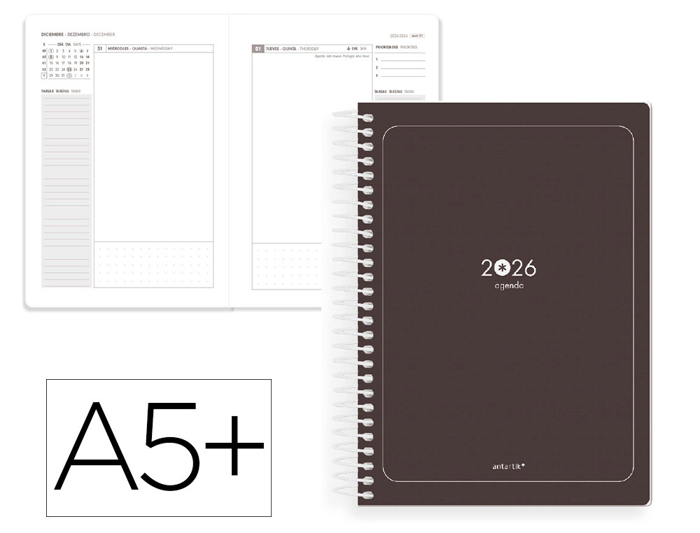 AGENDA ESPIRAL ANTARTIK A5+ 2026 DIA PAGINA BASIC PAPEL 80 GR
