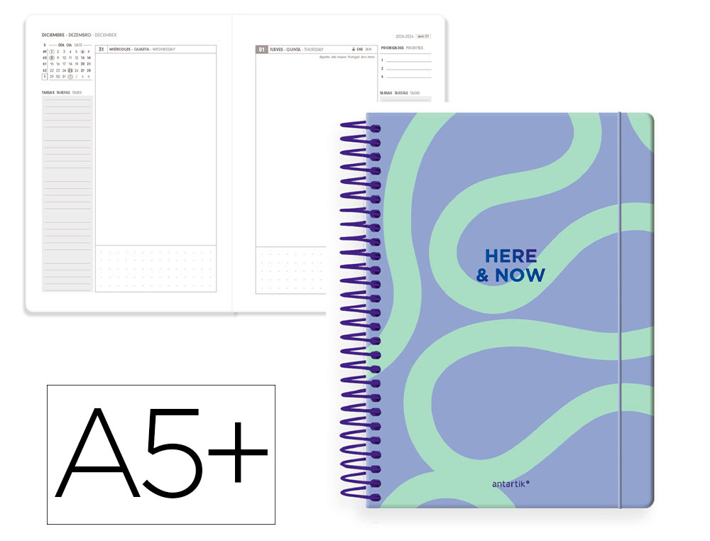 AGENDA ESPIRAL ANTARTIK A5+ 2026 DIA PAGINA HERE AND NOW PAPEL 80 GR