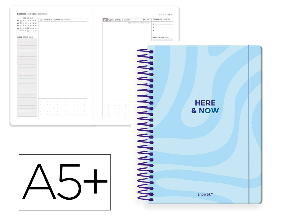 AGENDA ESPIRAL ANTARTIK A5+ 2026 DIA PAGINA HERE AND NOW PAPEL 80 GR
