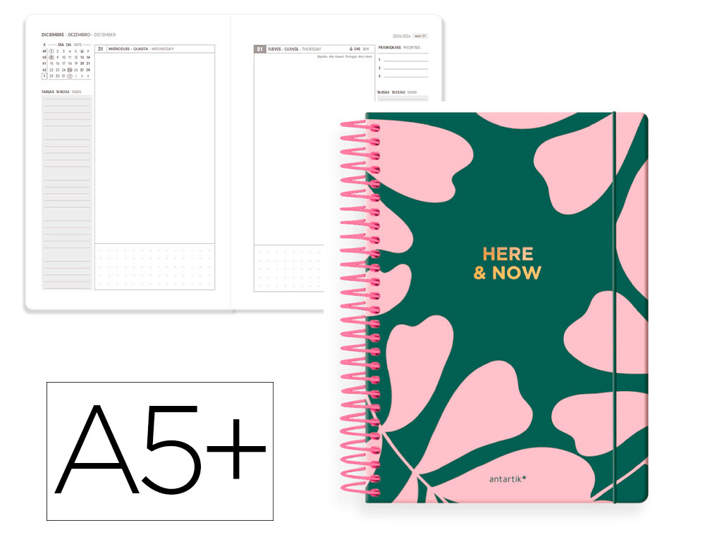 AGENDA ESPIRAL ANTARTIK A5+ 2026 DIA PAGINA HERE AND NOW PAPEL 80 GR