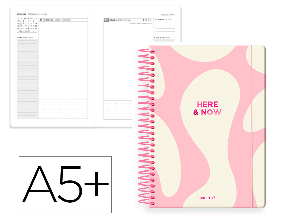 AGENDA ESPIRAL ANTARTIK A5+ 2026 DIA PAGINA HERE AND NOW PAPEL 80 GR
