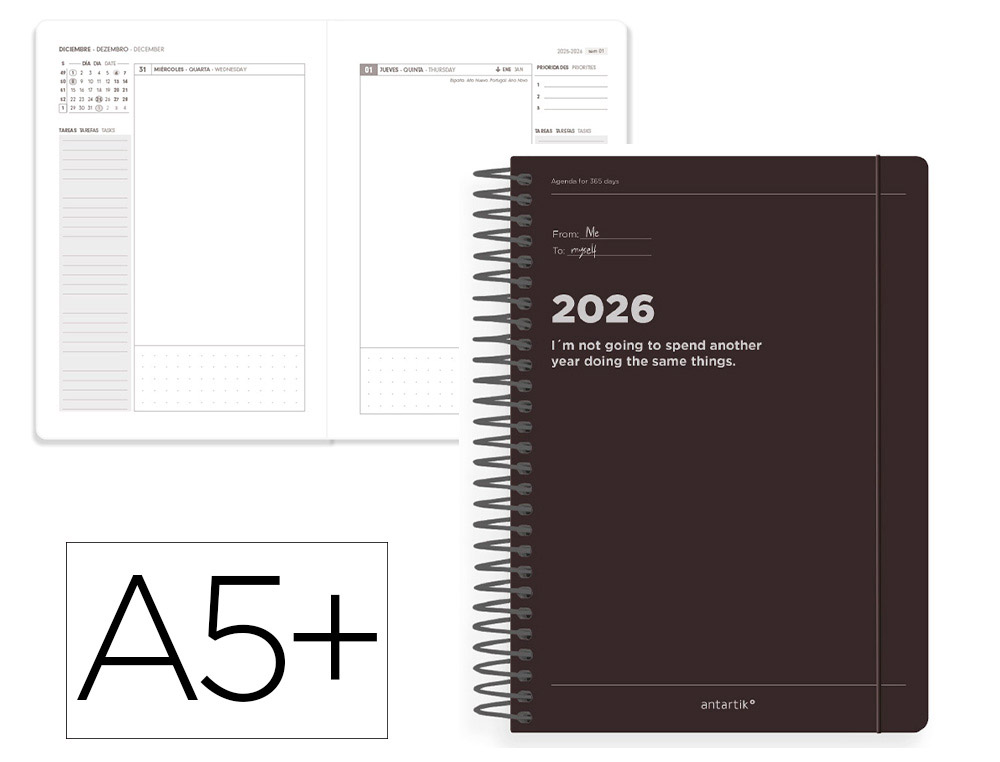 AGENDA ESPIRAL ANTARTIK A5+ 2026 DIA PAGINA DISEO 1 PAPEL 80 GR