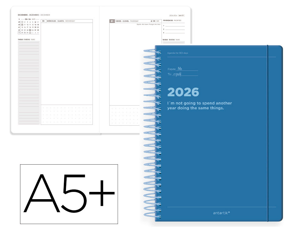 AGENDA ESPIRAL ANTARTIK A5+ 2026 DIA PAGINA DISEO 2 PAPEL 80 GR