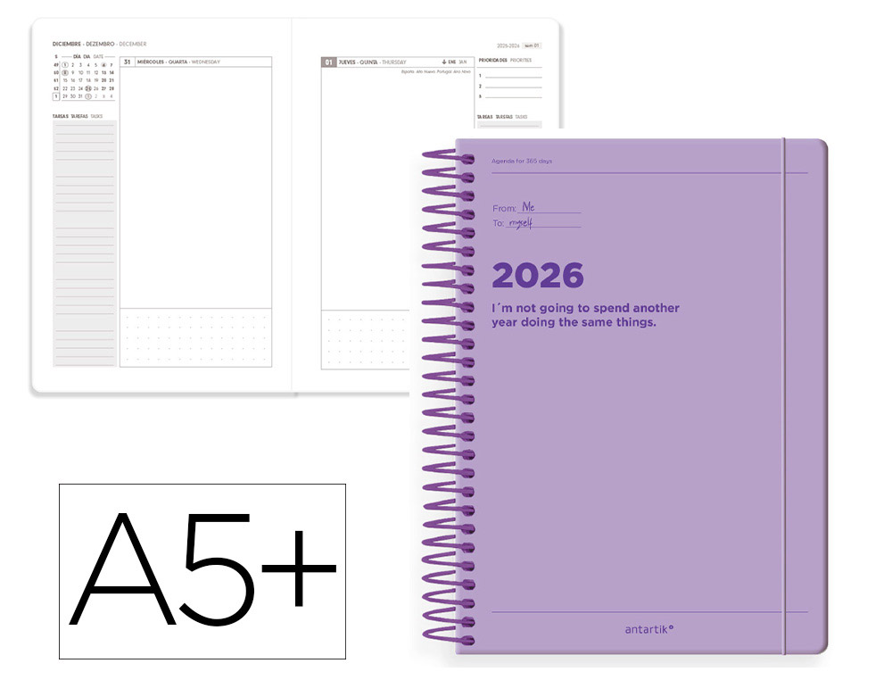 AGENDA ESPIRAL ANTARTIK A5+ 2026 DIA PAGINA DISEO 3 PAPEL 80 GR