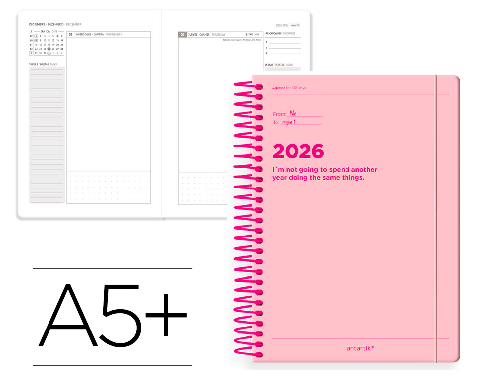 AGENDA ESPIRAL ANTARTIK A5+ 2026 DIA PAGINA DISEO 4 PAPEL 80 GR
