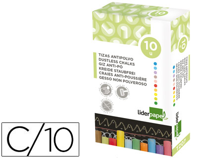 TIZA COLOR ANTIPOLVO LIDERPAPEL CAJA DE 10 UNIDADES COLORES SURTIDOS